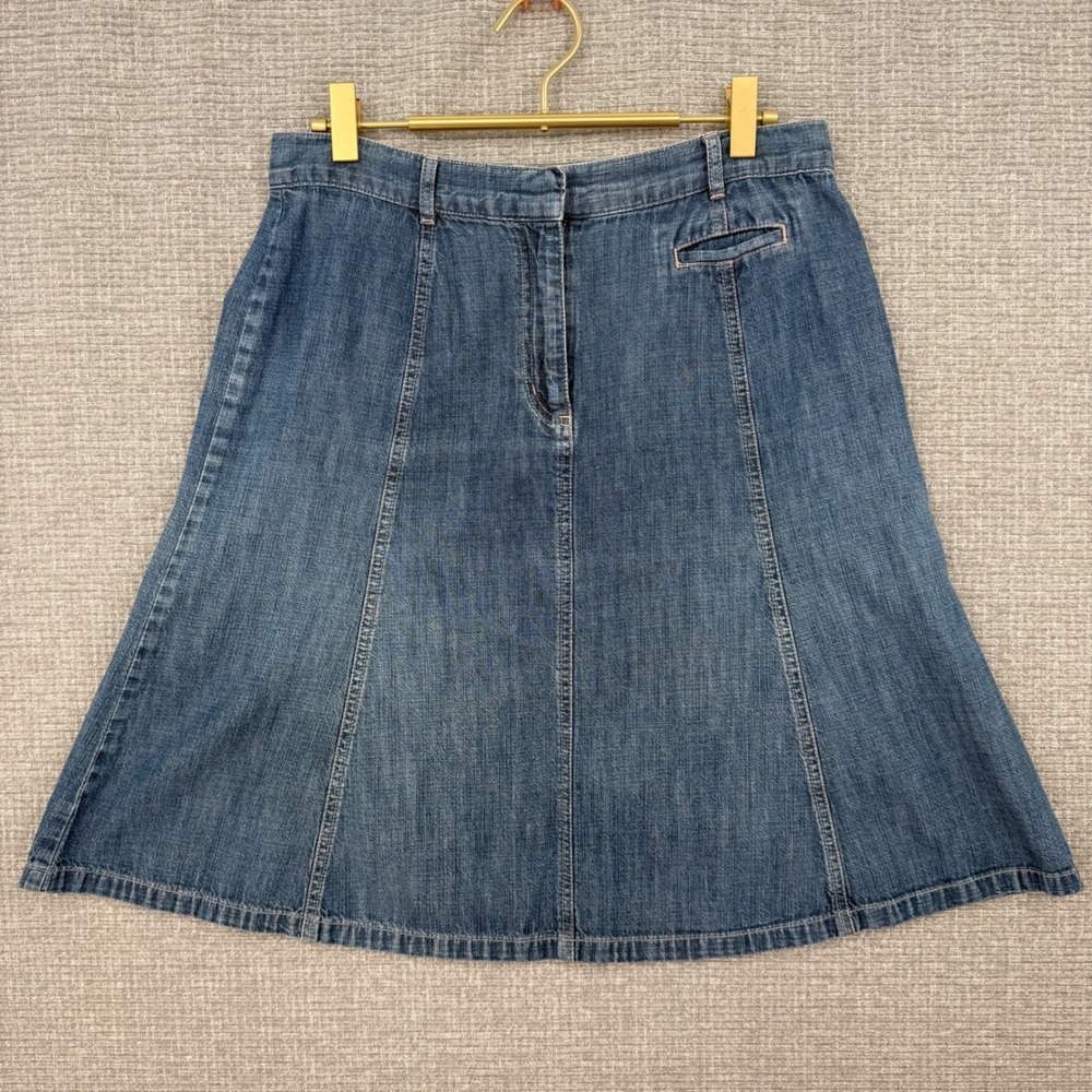 LL Bean Denim A-Line Skirt Women 10P Blue Cotton Casual Y2K Country Cottage